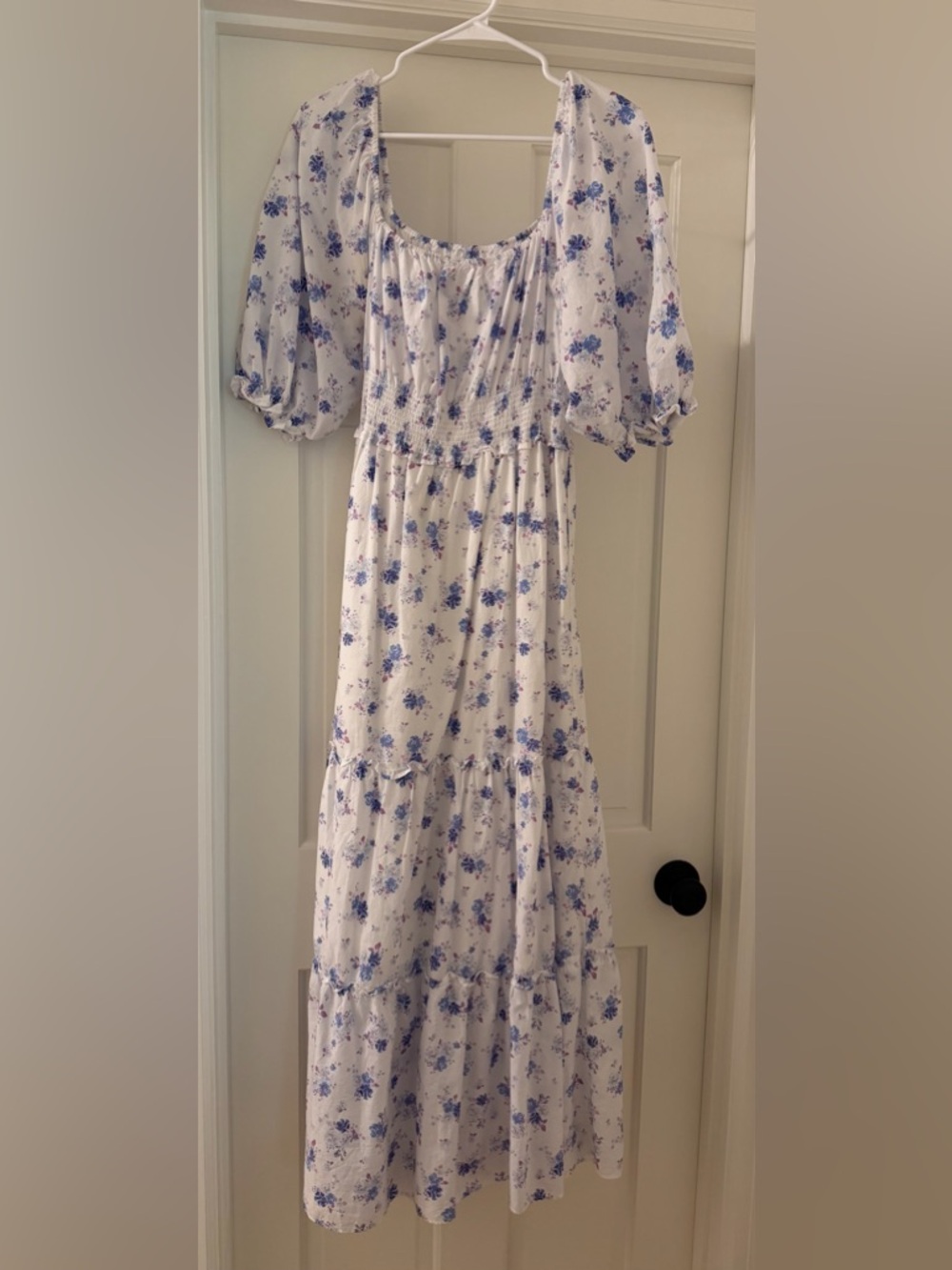 LoveShackFancy & Target Collab  White Maxi Dress with Blue Floral